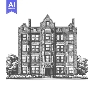 Popular premium asset: A Classic Brick Apartment Building With Lush Landscaping