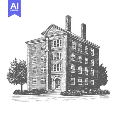 Premium design asset: A Classic Multistory Brick Building With Trees