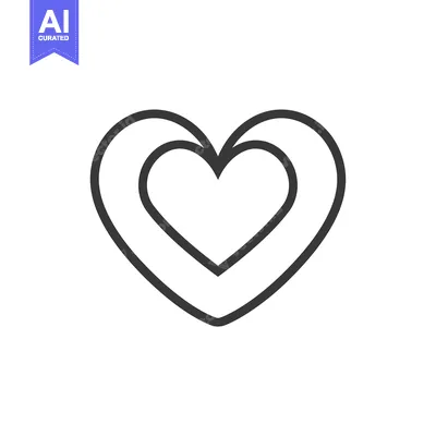 Aset desain premium: Double-lined heart shape icon in black outline