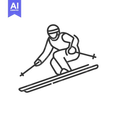 Aset desain premium: Dynamic Skier Line Art: Winter Sport Icon in Motion, Minimalist Design