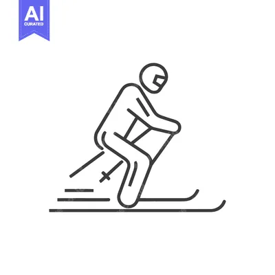 Aset desain premium: Minimalist Skiing Icon: Linear Design of Skier in Action, Winter Sport