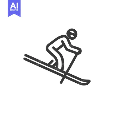 Aset desain premium: Minimalist Skiing Icon: Downhill Skier with Poles on White Background