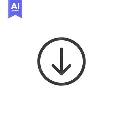 Aset premium populer: Minimalist Down Arrow Icon: Simple Black Circle with Arrow on White