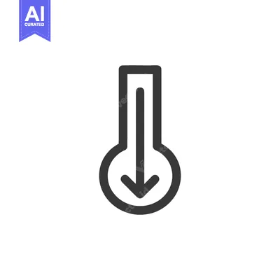 Aset desain premium: Minimalist Thermometer Icon with Downward Arrow on White Background