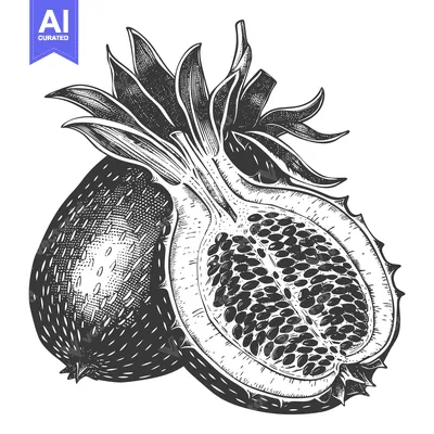 Dragon Fruit Illustration Showing Seeds and Skin Detail