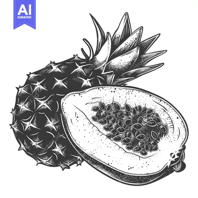 Aset desain premium: Pineapple and Papaya Half Tropical Fruit Illustration