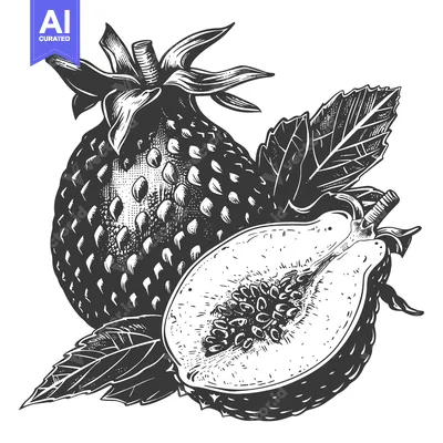 Aset desain premium: Whole strawberry and a half strawberry illustration