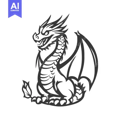 Aset desain premium: A stylized illustration depicts a seated dragon creature with wings