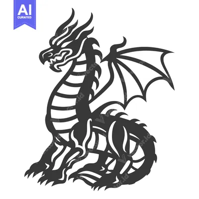 Aset premium populer: A stylized seated dragon showing wings and fierce looking expression
