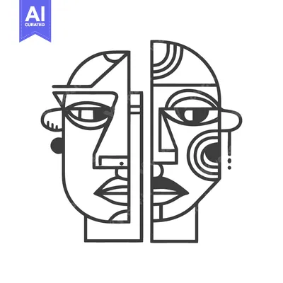 Aset premium populer: Abstract Geometric Portrait: Two Faces in Minimalist Line Art