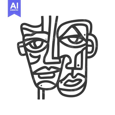 Premium design asset: Abstract Two Faces Line Art: Modern Minimalist Portrait in Black and W