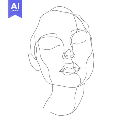 Aset desain premium: A simplistic linear drawing portrays a human face in repose