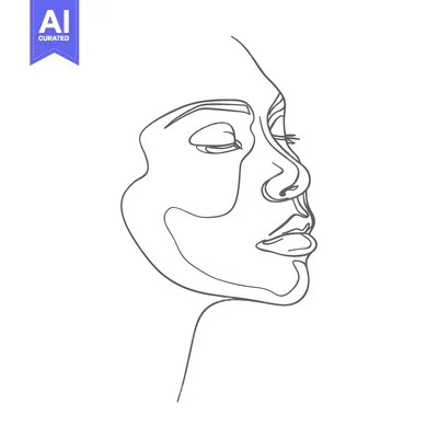 Aset desain premium: A simple line drawing showing a serene human face profile