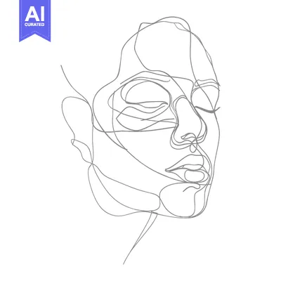 Aset desain premium: A single line drawing of a female face in repose