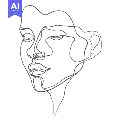Popular premium asset: A minimalist line art drawing depicting a human female face