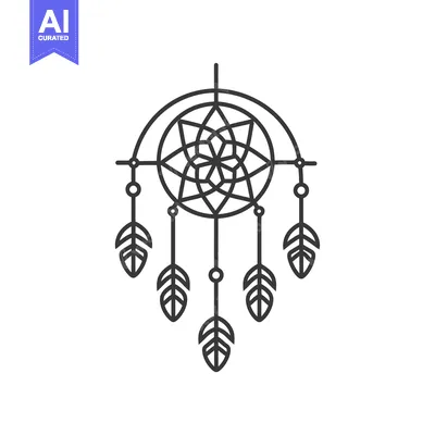 Aset desain premium: Dreamcatcher with Geometric Pattern and Feathers