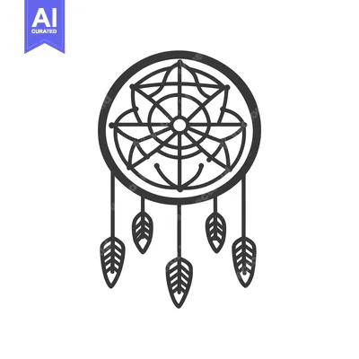 Aset premium populer: A black and white image of a dream catcher with feathers