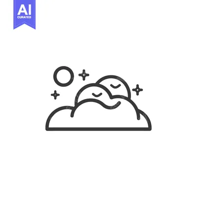 Premium design asset: An illustrated depiction of sleeping clouds and celestial elements