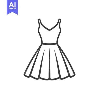 Aset desain premium: An elegant black and white illustration of a feminine dress