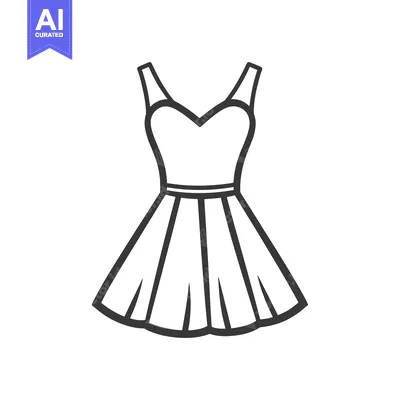 Aset desain premium: A black and white line drawing of a short dress