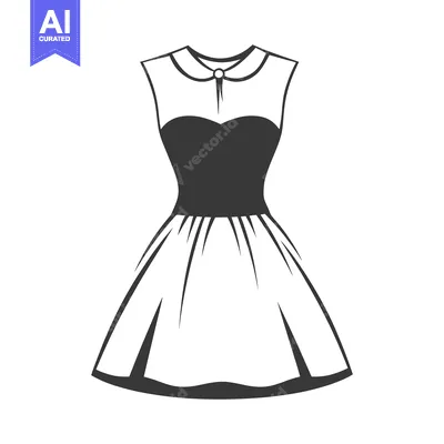 Aset premium populer: A simplistic drawing depicting a sleeveless dress in black and white