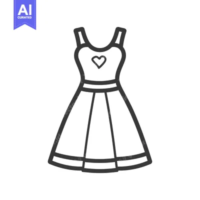 Aset premium populer: A simple black and white illustration of a feminine dress