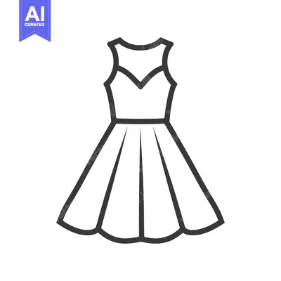 Aset desain premium: An illustration of a simple elegant sleeveless dress in black outline