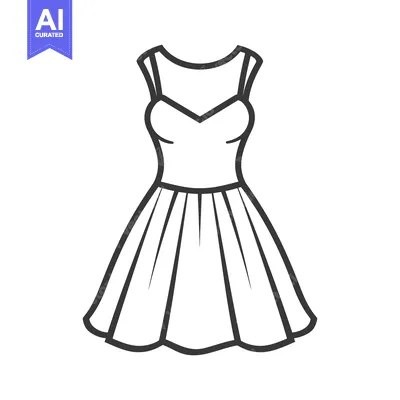 Popular premium asset: A black and white line art illustration of a formal dress