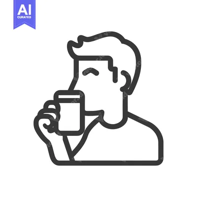 Premium design asset: A person is drinking from a small container happily