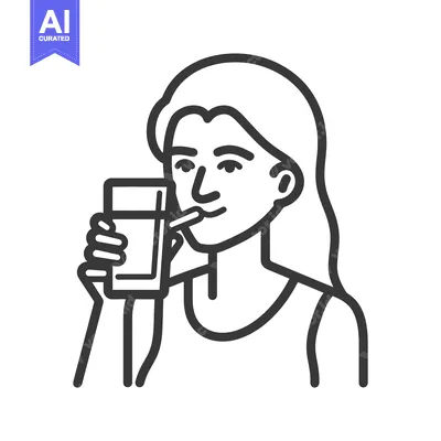 Aset premium populer: A woman drinks water from a glass using a straw