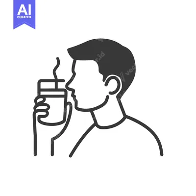 Premium design asset: A person smells a hot beverage from a small container