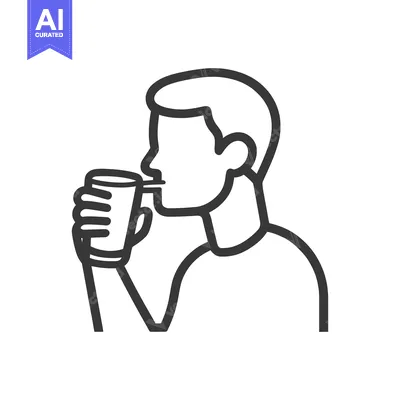 Premium design asset: A simple line drawing depicts a person drinking from a cup