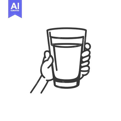 Premium design asset: A black and white drawing depicts a hand holding a glass