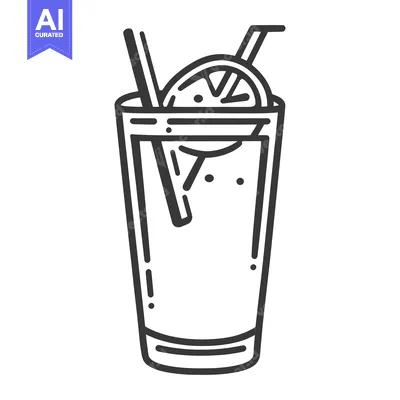 Aset premium populer: A tall glass of refreshing drink with a lemon slice and straws
