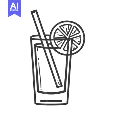 Aset desain premium: A refreshing drink in a glass with a straw and citrus garnish