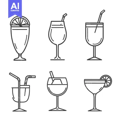 Premium design asset: Six different vector illustrations of alcoholic beverages with straws