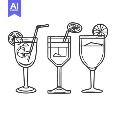 Aset desain premium: Three different cocktails with citrus garnish and straws presented