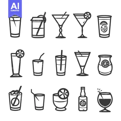 Aset premium populer: Collection of minimalist drink glasses and bottles in a vector format