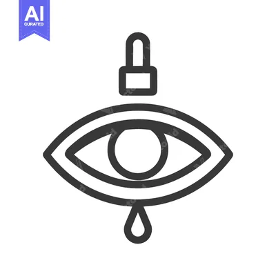 Aset desain premium: Minimalist Eye Icon with Dropper and Tear, Black Outline on White