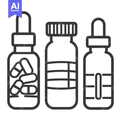 Aset premium populer: Three containers depicting medicines and capsules in a simple graphic