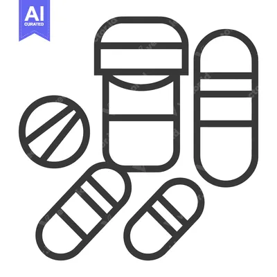 Aset premium populer: Illustration depicting various pills with a medicine container graphic