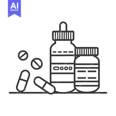 Popular premium asset: A black and white illustration of medicine bottles and pills