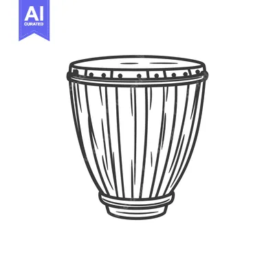 Aset desain premium: A black and white drawing of a musical drum instrument