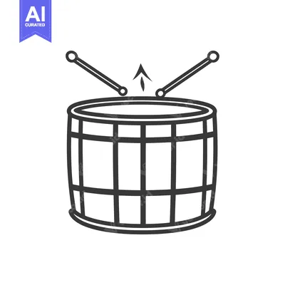 Premium design asset: A monochrome image of a drum and its percussion sticks