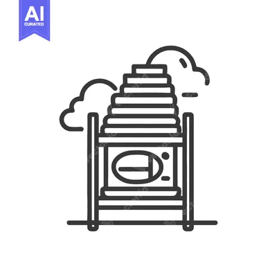 Minimalist Beehive Icon with Clouds, Black Outline on White Background