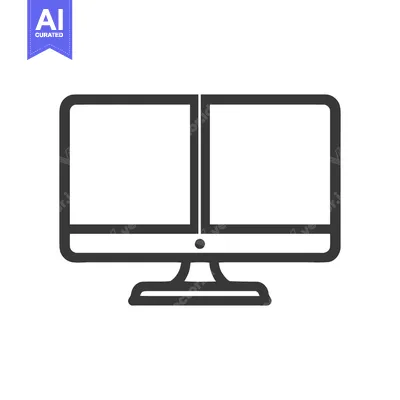 Aset premium populer: Minimalist Dual Screen Computer Monitor Icon, Black Outline on White