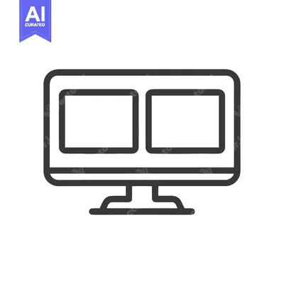 Aset desain premium: Dual-Screen Monitor Icon: Minimalist Line Art for Technology Interface