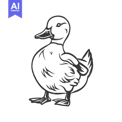Aset premium populer: A stylized black and white illustration of a duck standing upright