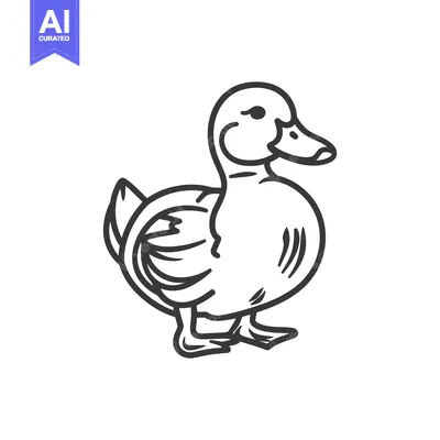 Aset premium populer: A black and white drawing of a cute duck in profile