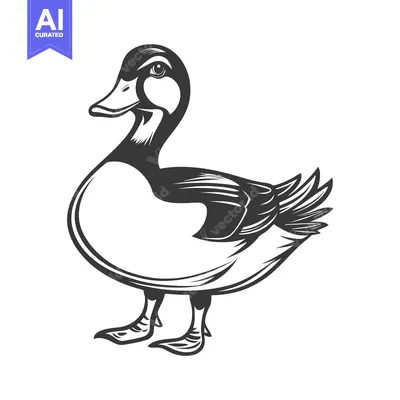 Aset premium populer: Black and white illustration of a standing stylized waterfowl bird